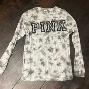 PINK green/white tie-dye long sleeve logo print shirt